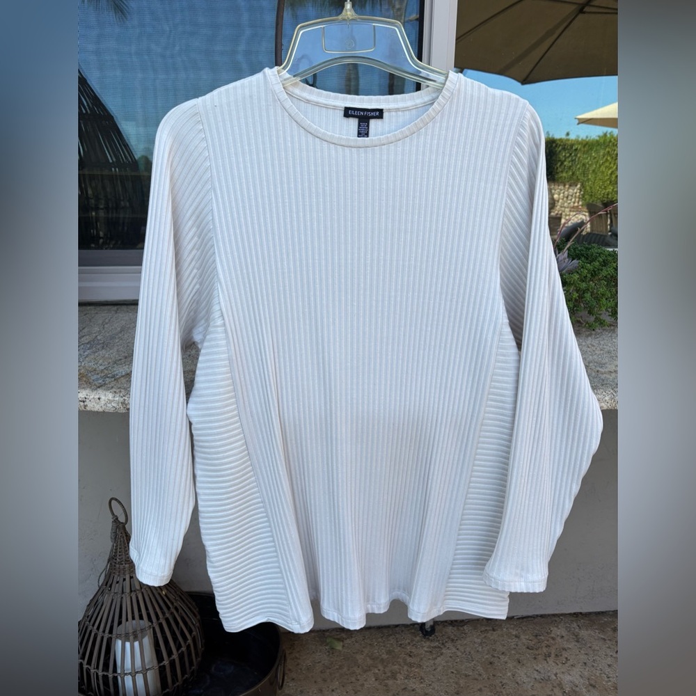 Eileen Fisher Cream Ribbed Knit Tunic